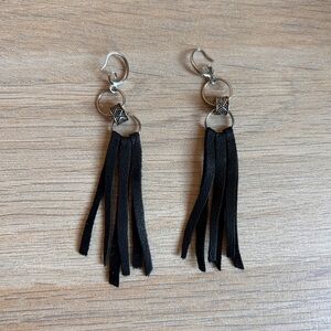 Black Leather Fringe Earrings